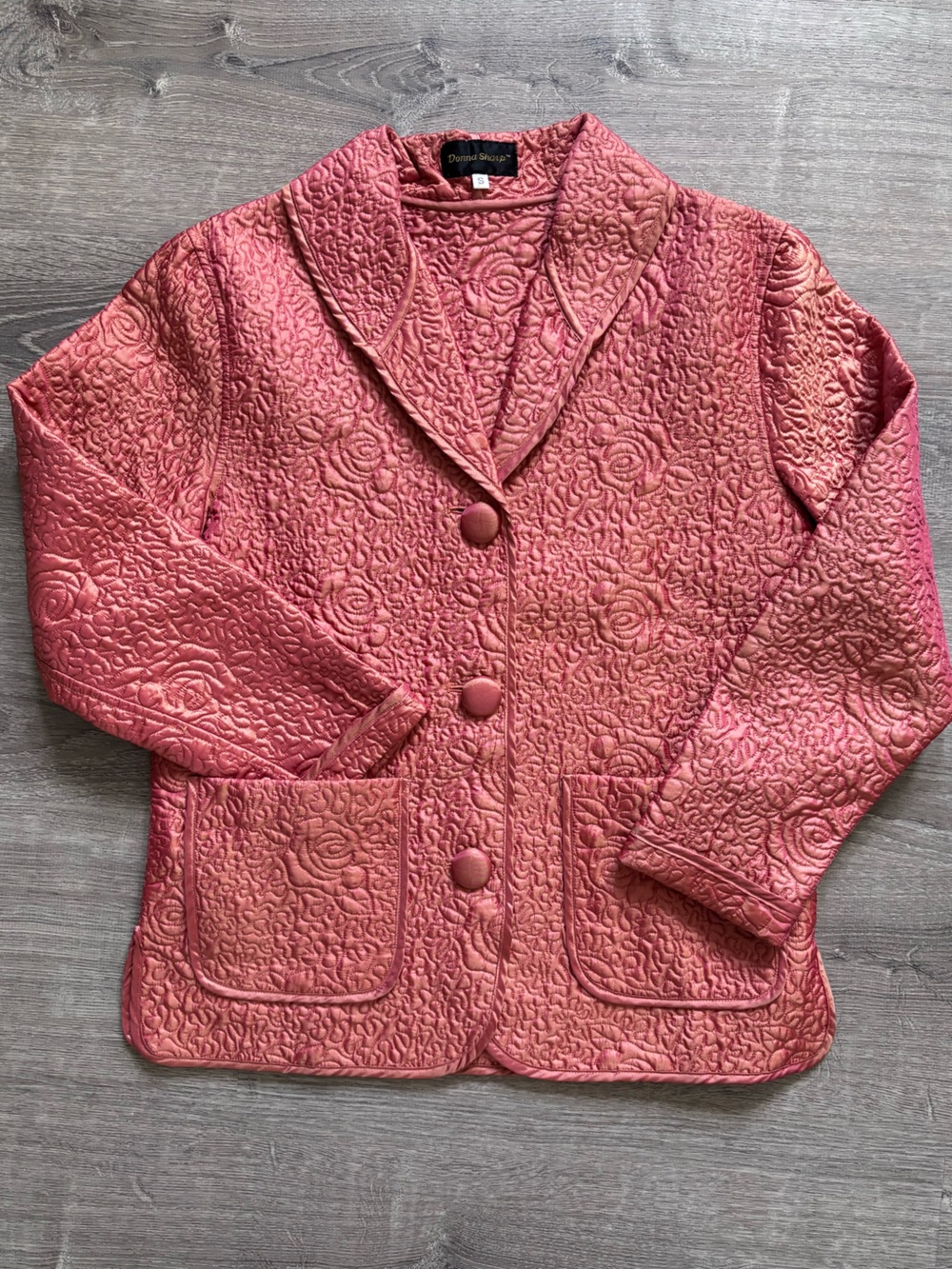 Metallic Quilted Rose-Pattern Pink Jacket